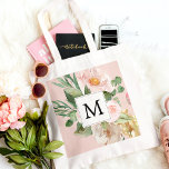 Modern Watercolor Pink Flowers Monogrammed  Tote Bag<br><div class="desc">Modern Watercolor Pink Flowers Monogrammed</div>