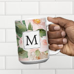 Modern Watercolor Pink Flowers Monogrammed  Two-Tone Coffee Mug<br><div class="desc">Modern Watercolor Pink Flowers Monogrammed</div>