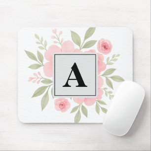 Modern Watercolor Pink Flowers Personalized Mouse Pad