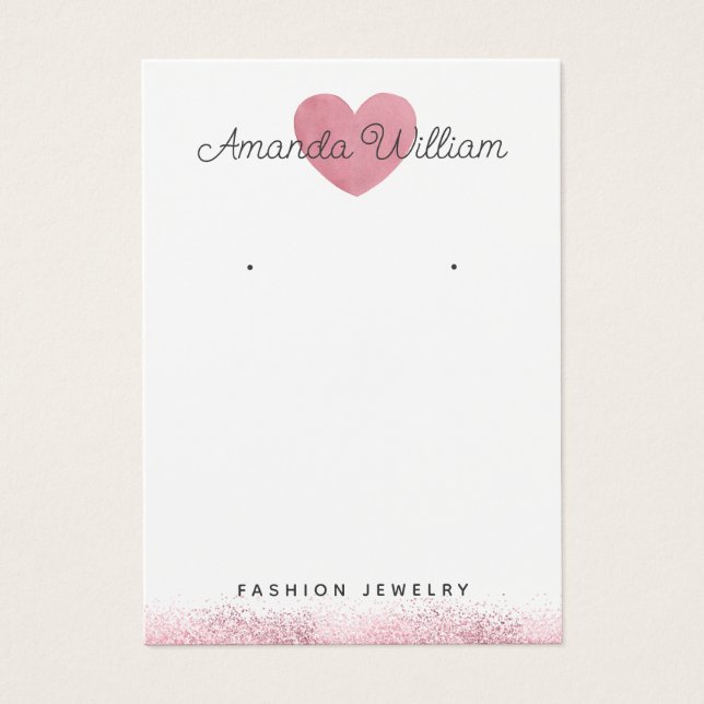 Modern watercolor Pink Heart  earring Display card (Front)