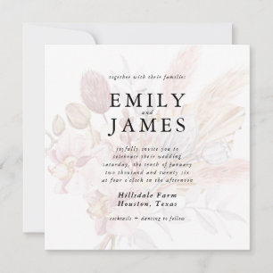 Modern Watercolor Pink Peach Boho Pampas Wedding  Invitation