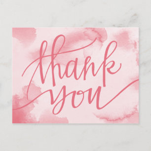 Modern  Watercolor Pink   Thank You Postcard