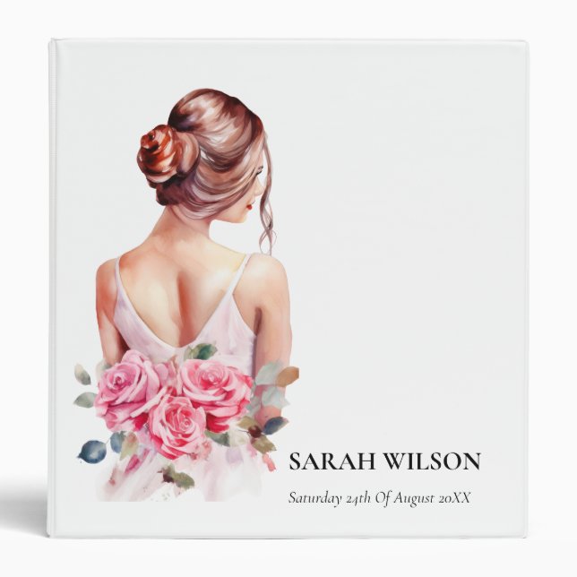 Modern Watercolor Pink Wedding Gown Bridal Shower  Binder (Front)