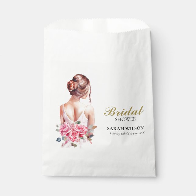 Modern Watercolor Pink Wedding Gown Bridal Shower  Favour Bag (Front)