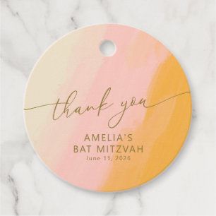 Modern Watercolor Pink Yellow Custom Bat Mitzvah Favour Tags