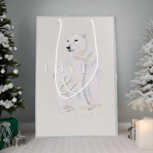 Modern Watercolor Polar Bear Christmas Typography Medium Gift Bag