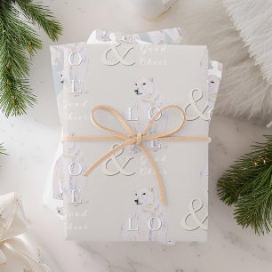 Modern Watercolor Polar Bear Christmas Typography Wrapping Paper Sheet