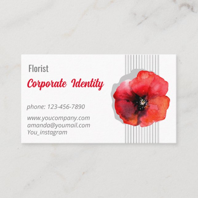Modern Watercolor poppy flor Business Card (Front)