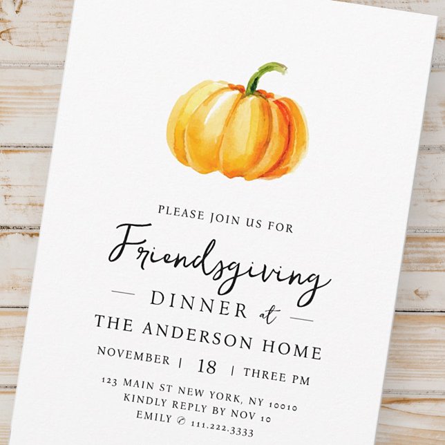 Modern Watercolor Pumpkin Friendsgiving Dinner Invitation (Creator Uploaded)
