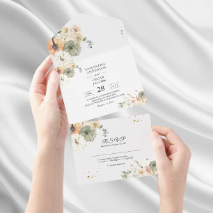 Modern Watercolor Pumpkins & Flowers  All In One Invitation