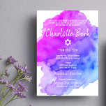 Modern Watercolor Purple Blue Star BAT MITZVAH Invitation<br><div class="desc">Beautiful religious Jewish Bat Mitzvah invitation cards.  Light watercolor pastel purple,  violet,  blue,  turquoise with star of David in white.  Modern script letters. 'Is called to the TORAH as a Bar Mitzvah'. Perfect for 12 year old daughter,  girl. Easy to edit - just add your information / text.</div>