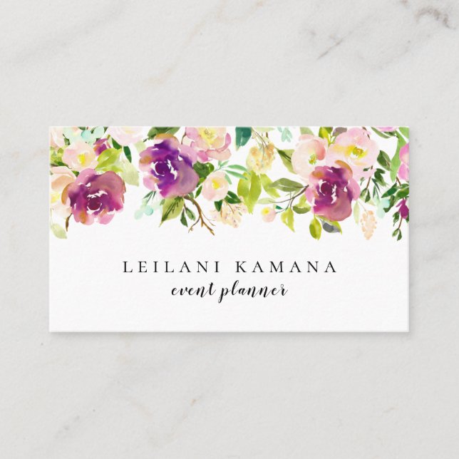 Modern Watercolor Purple Floral Business Card (Front)