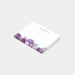 Modern Watercolor Purple Floral Personalized Post-it Notes