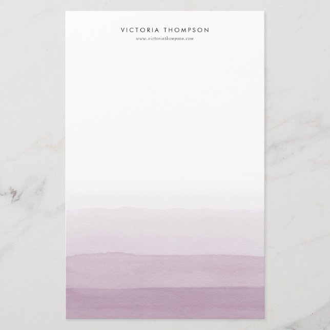Modern Watercolor Purple Ombre Personalized Stationery (Front)