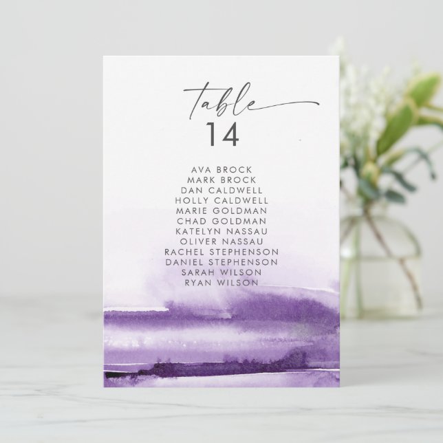 Modern Watercolor | Purple Seating Chart Cards (Standing Front)