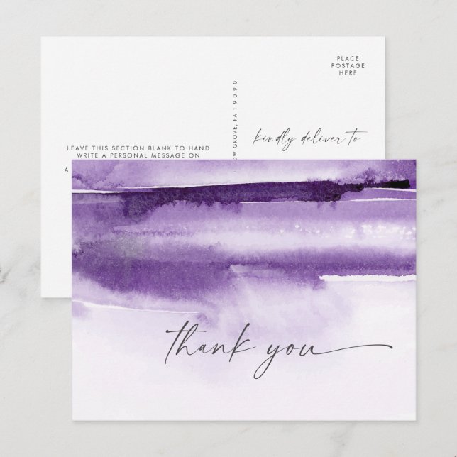 Modern Watercolor | Purple Thank You Postcard (Front/Back)