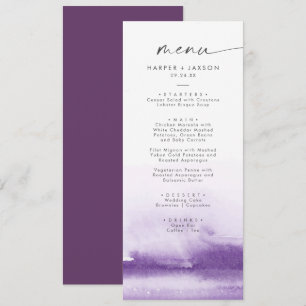 Modern Watercolor Purple Wedding Dinner Menu