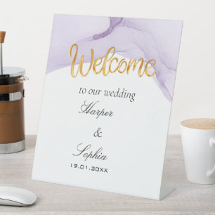Modern Watercolor Purple Wedding Pedestal Sign