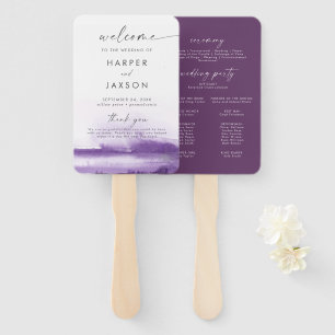 Modern Watercolor   Purple Wedding Program Hand Fan