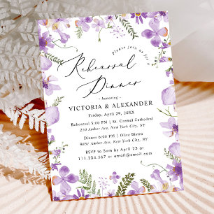 Modern Watercolor Purple Wedding Rehearsal Dinner Invitation