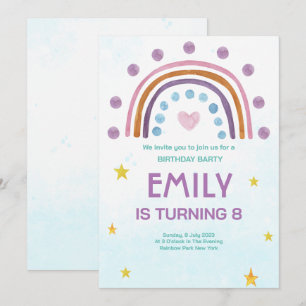 Modern Watercolor Rainbow Heart Birthday Invitation