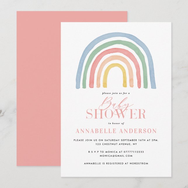 Modern watercolor rainbow stylish baby shower (Front/Back)