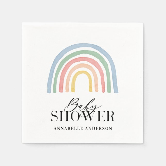 Modern watercolor rainbow stylish baby shower napkin (Front)