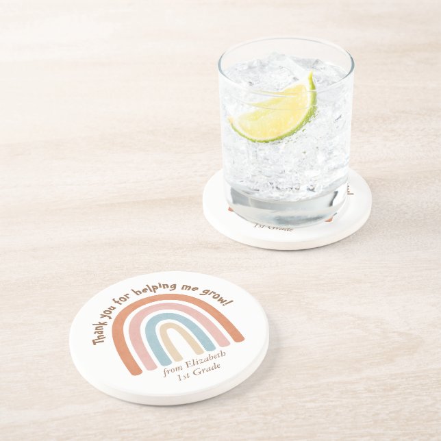 Modern Watercolor Rainbow Teacher Thank You Coaster (Side)