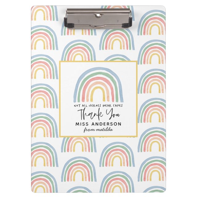 Modern watercolor rainbow teacher thank you cute clipboard (Front)