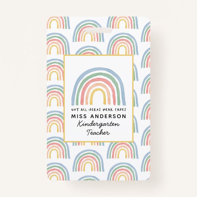 Modern watercolor rainbow teacher thank you gift badge (Front)