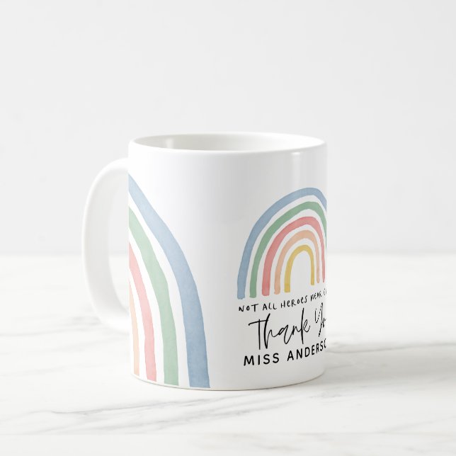 Modern watercolor rainbow teacher thank you gift coffee mug (Front Left)