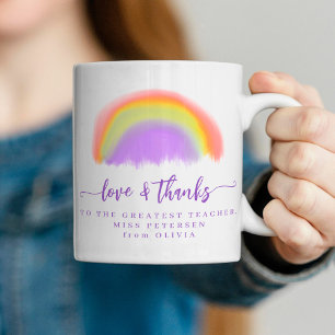 Modern watercolor rainbow teacher thank you gift  coffee mug
