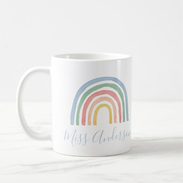 Modern watercolor rainbow teacher thank you gift coffee mug (Left)