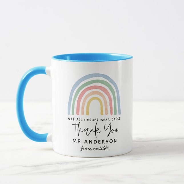 Modern watercolor rainbow teacher thank you gift m mug (Left)