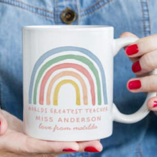 Modern watercolor rainbow teacher thank you gift mug