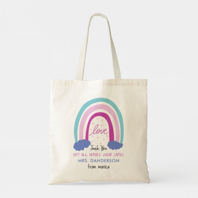 Modern watercolor rainbow teacher thank you gift   tote bag (Back)