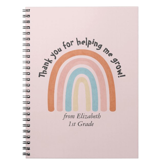 Modern Watercolor Rainbow Teacher Thank You Notebook (Front)