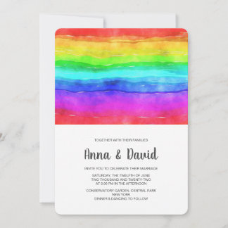 Modern Watercolor Rainbow Wedding Invitation