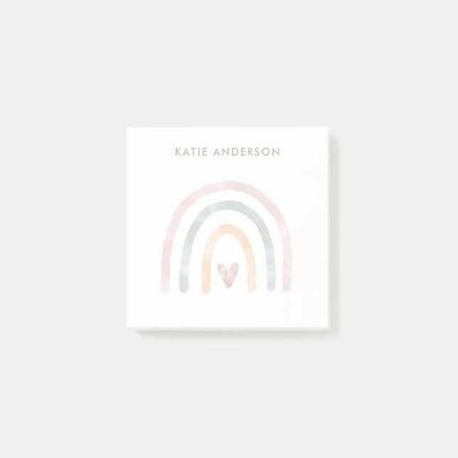 Modern Watercolor Rainbow with a Heart Post-it Notes (Front)