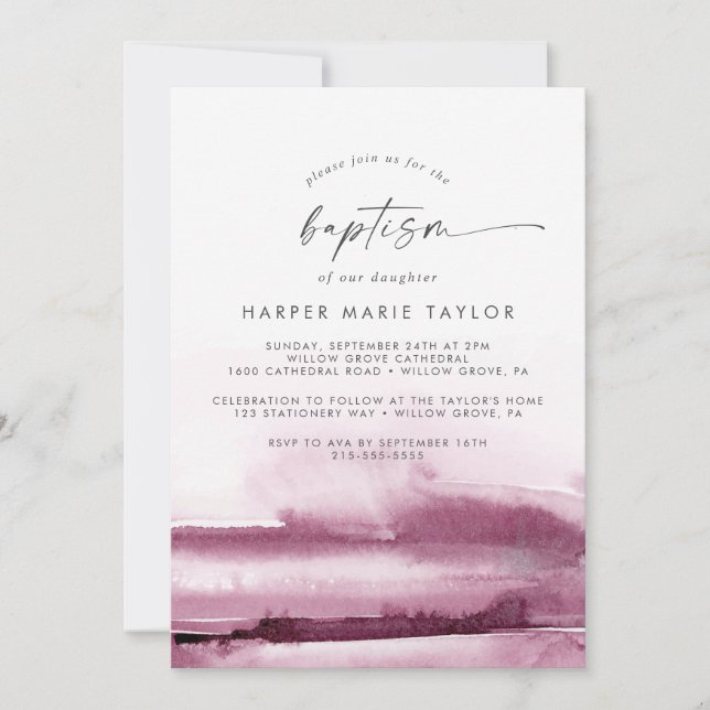 Modern Watercolor | Red Baptism Invitation (Front)