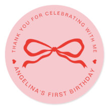 Modern Watercolor Red Bow Birthday Thank You