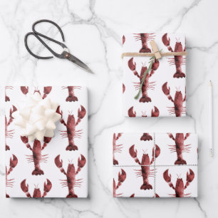 Modern Watercolor Red Lobster Wrapping Paper Sheet