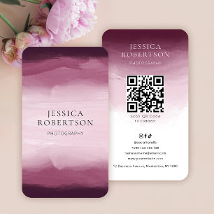Modern Watercolor Red Pink Social Media QR Code Business Card