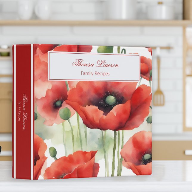 Modern Watercolor Red Poppies Family Recipes Binder (Modern Watercolor Red Poppies Family Recipes 3 Ring Binder)