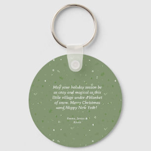 modern watercolor red santa with a tree christmas keychain