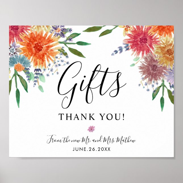 Modern Watercolor Rustic Elegant Gifts Sign  (Front)