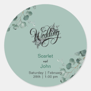 Modern watercolor sage green eucalyptus wedding#3 classic round sticker