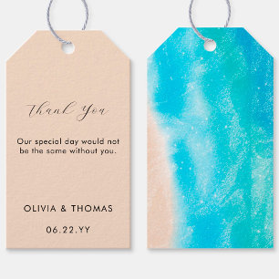 Modern Watercolor Sandy Beach Waves Wedding Gift Tags