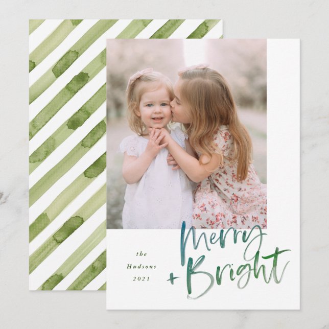 Modern Watercolor Script Merry and Bright Holiday  (Front/Back)
