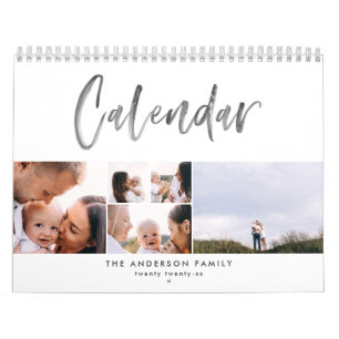 Modern watercolor script multi photo calendar